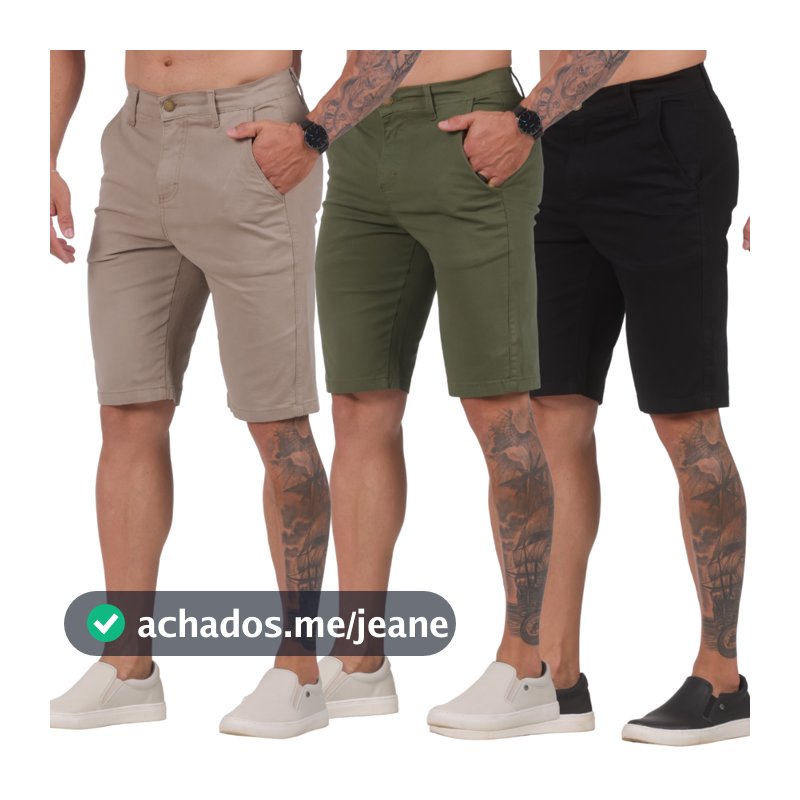 Kit 3 Bermudas Sarja Brim, BOLSO EMBUTIDO, Sport Fino Lycra Elastano