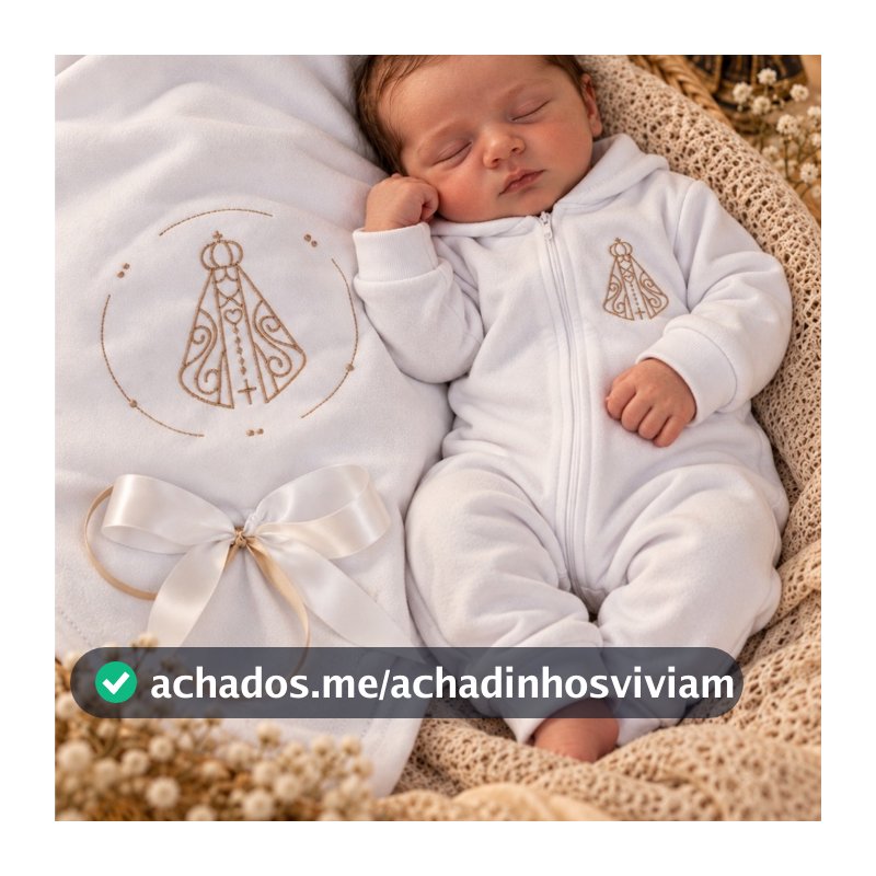 Saída Maternidade Bebê Nossa Senhora Aparecida 4 Peças Macacão Manta Algodão