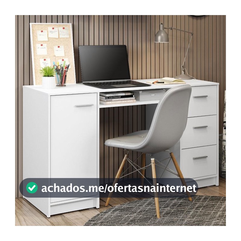 Escrivaninha Mesa para Computador Madesa Alaska 3 Gavetas 1 Porta - Branco