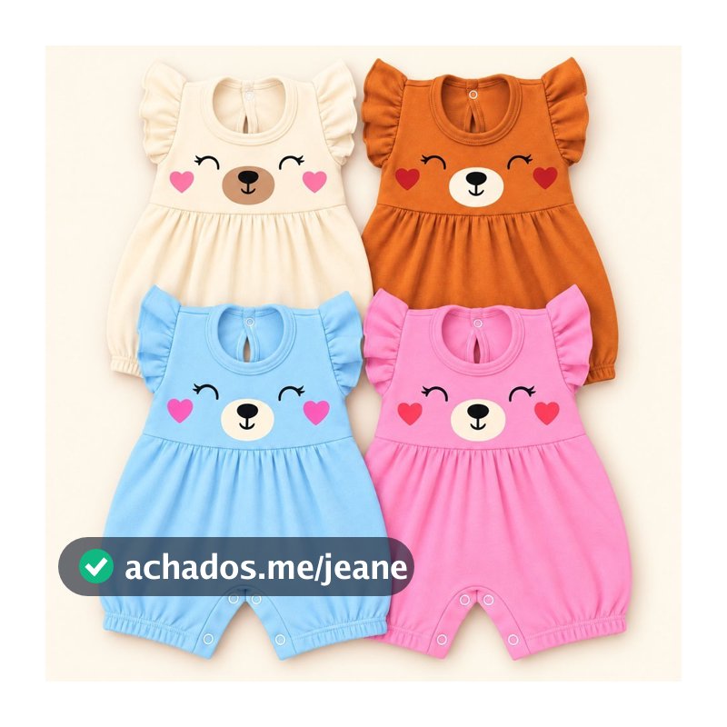 Macacão Curto Babado Minimalista Bebê Menina - Até 12 Meses