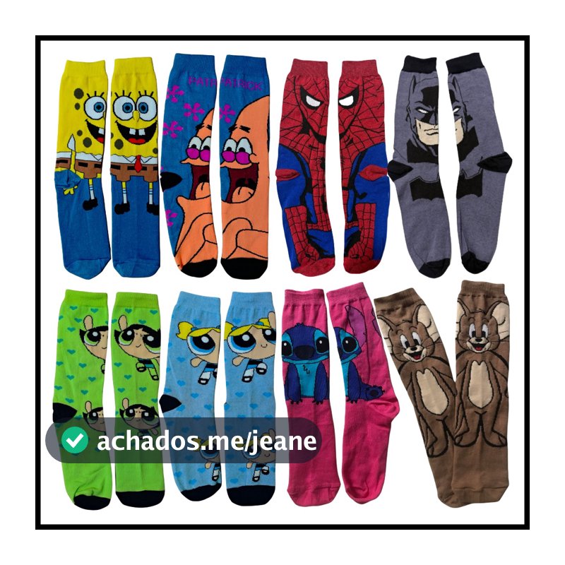 Kit 2 Pares de Meias | PERSONAGENS FAMOSOS | Unissex – Confortáveis e Estilosas para Adultos