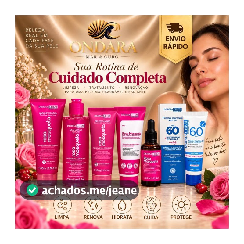 Kit Rosa Mosqueta Dermachem com Protetor Solar FPS 60 6 Itens Skincare Facial