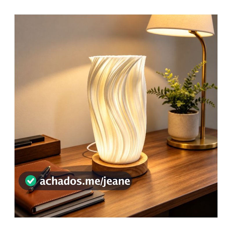 Luminária de Mesa LED Tricolor Abajur Decorativo 3D USB Base de Madeira com Ajuste de Brilho