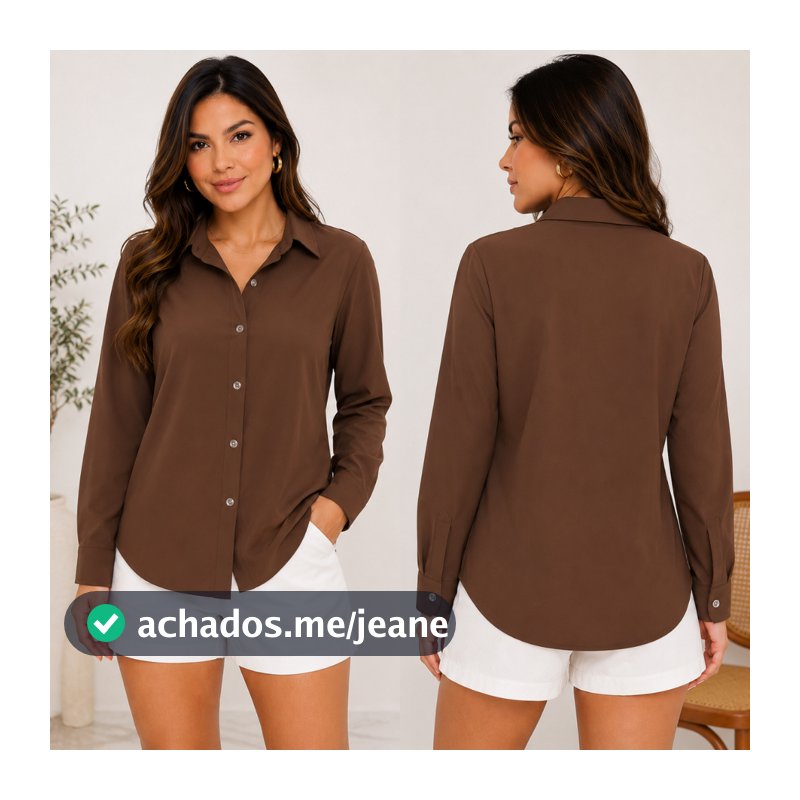 Camisa Social Manga Longa Feminina Listrada Crepinho