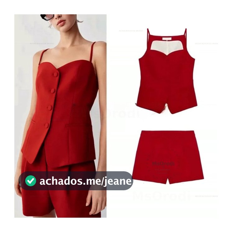 Camisola com botões cobertos com gola em formato de coração7762593 Shorts casuais decorativos plissados de cintura média