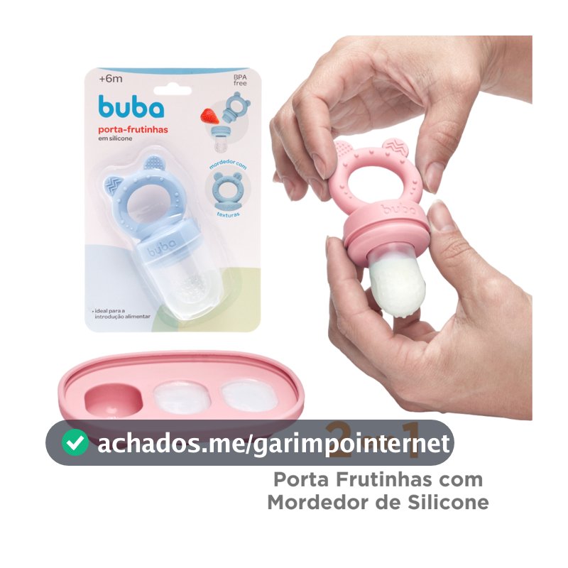 Porta Frutinhas com Mordedor Buba Bebê Chupeta Alimentadora Introdução Alimentar Frutas