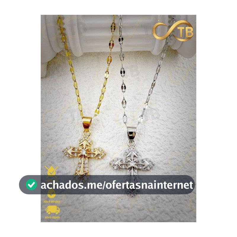 TB Moda Colar Cruz Folheado Ouro 18K com Zircônias Pingente Feminino Luxuoso Presente Religioso