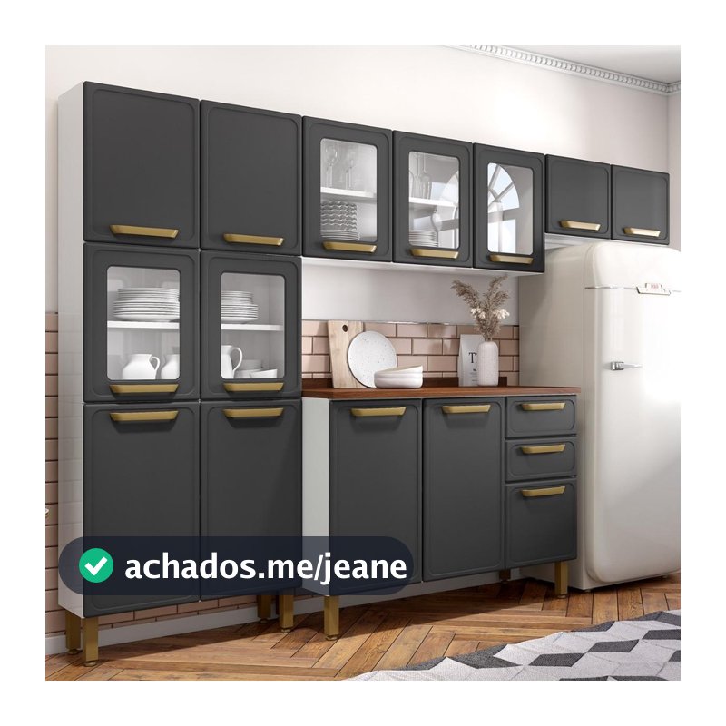 Cozinha Completa Aço c/ Portas Vidro Bella Bertolini
