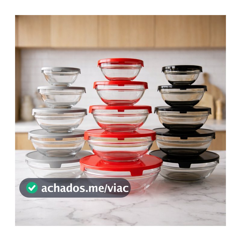 Conjunto de 5 Potes de Vidro Redondos – Ideal para Alimentos e Refeições