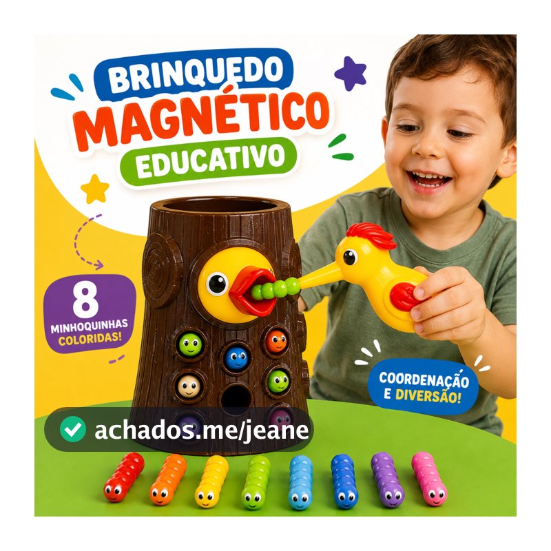 Brinquedo Pica Pau Magnético Pega Minhocas Montessori Kids Coordenação Motora
