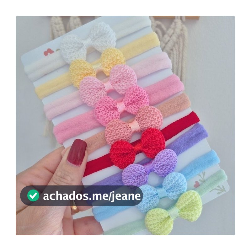 Kit Laços Crochê Sara com 9 cores, tiarinhas de bebês, lacinhos para Recém Nascida, Laços, acessórios de cabelo infantil