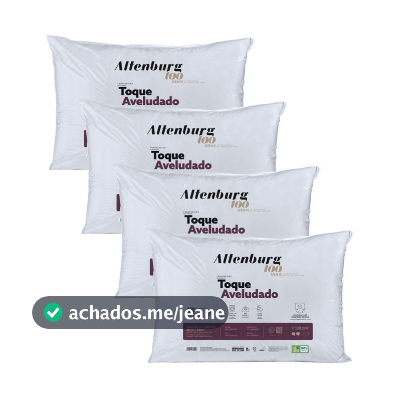 Kit 4 Travesseiros Altenburg Toque Aveludado Original 48x68cm Extra Macio Branco Conforto Premium