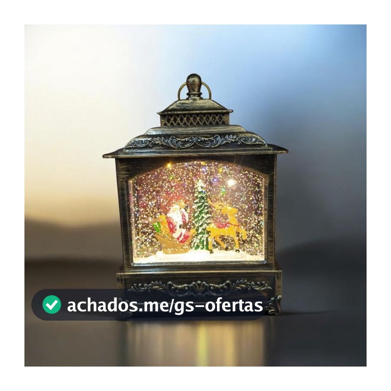 Luminária lampião papai Noel neve luz musical 18x15cm decoração natal