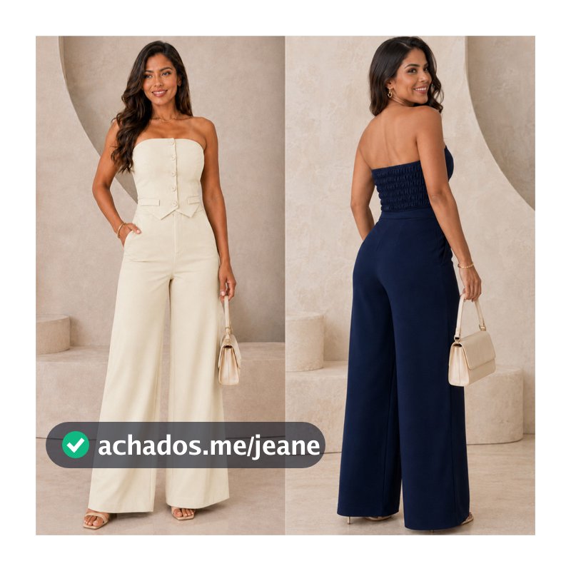 Conjunto Alfaiataria Cropped Tomara que Caia Social Elegante Calça Pantalona Blusa Elástico Lastex Botão Verão Feminino