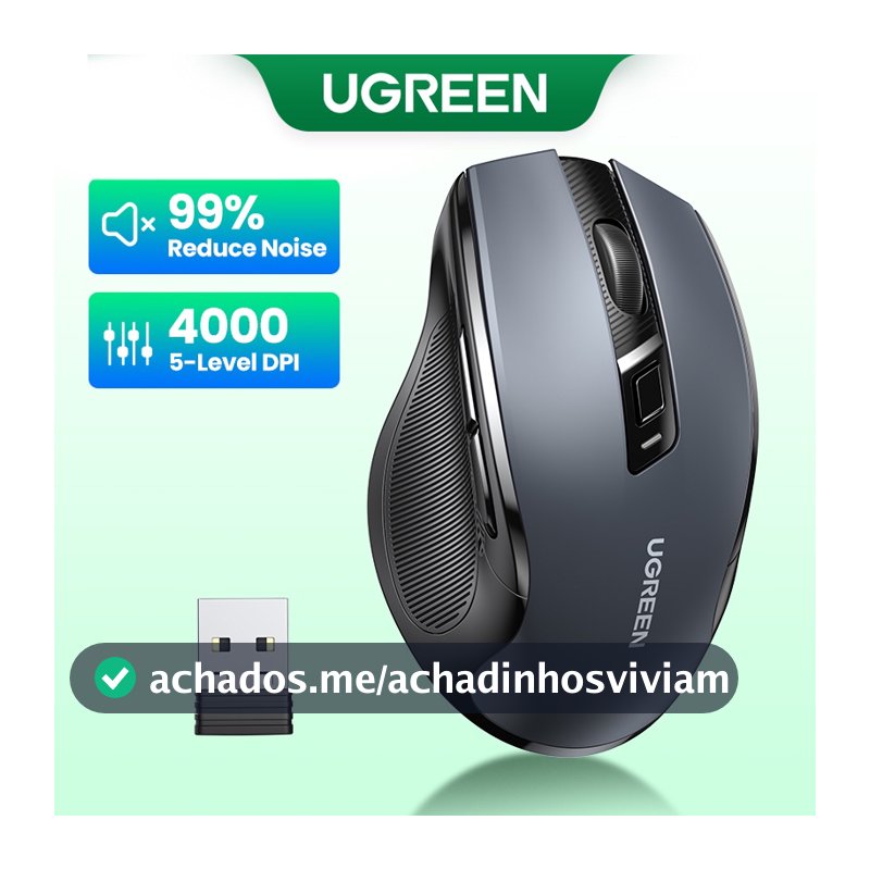 Mouse Sem Fio UGREEN , 6 Botões Silenciosos , 2.4G Com Mini Receptor USB , Configuração De DPI De 5 Níveis 4000DPI , PC