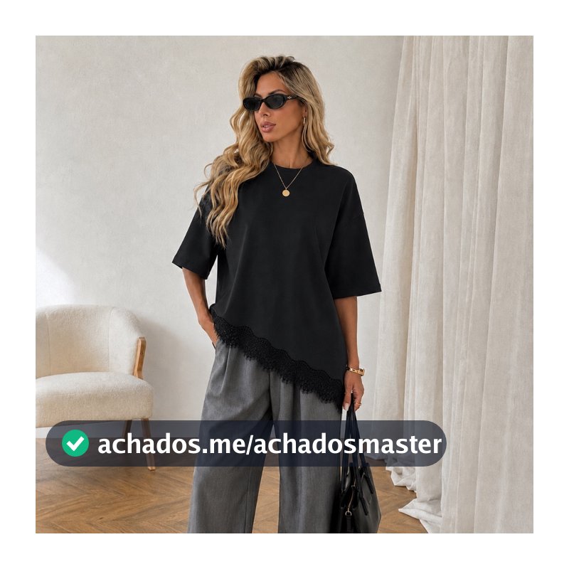 BLUSA FEMININA OVERSIZED DE RENDA BLUSA ASSIMÉTRICA BLUSA FEMININA ESTILOSA T SHIRT FEMININA ALGODÃO