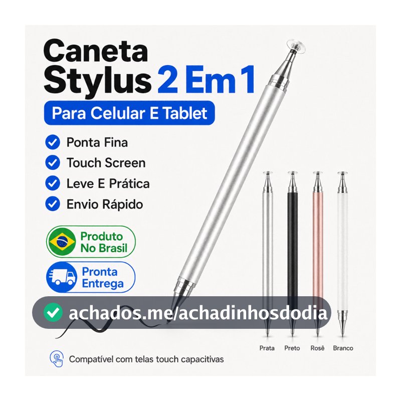 Caneta Stylus Touch 2 Em 1 Ponta Fina Para Celular Tablet iPad iPhone