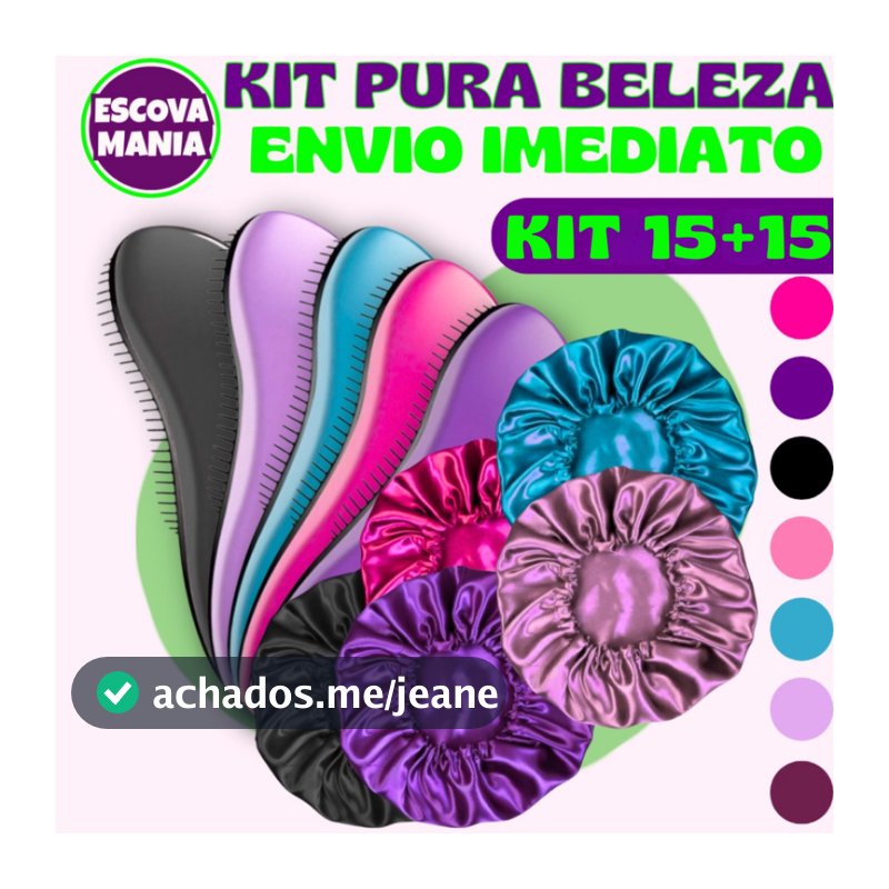 Kit Com 15 - Escovas Mágicas + 15 Touca De Cetim - Pra cabelo - Anti Frizz - De Desembaraçar Cabelo