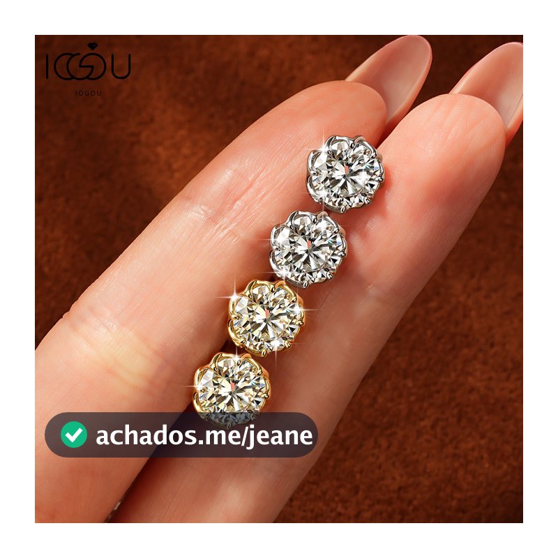 IOGOU GRA Certificado 2.0 Quilates Redondo Solitário Moissanite Brincos Para Mulheres Design Floral Bud Banhado A Ouro J