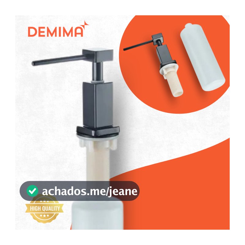 Dispenser Detergente Embutir Quadrado Pia/Cozinha Preto 500 ML - Demima