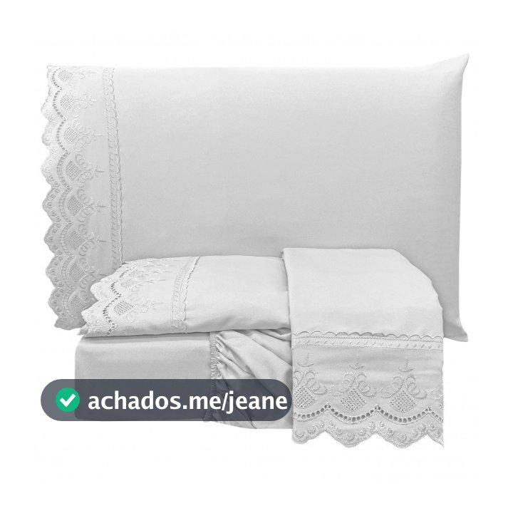 Jogo Lençol 3 PÇS Cama King/Queen/Casal Bordado Inglês c/Leze Micropercal 400 Fios-Micaella Enxovais