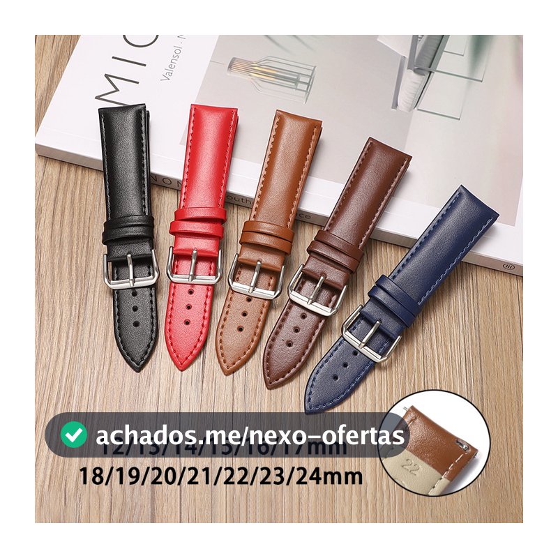 Pulseira De Couro Genuíno De Liberação Rápida 12/13/14/15/16/17/18/19/20/21/22/23/24mm Relógio De Reposição Universal Para Cinto De Smartwatch Inteligente