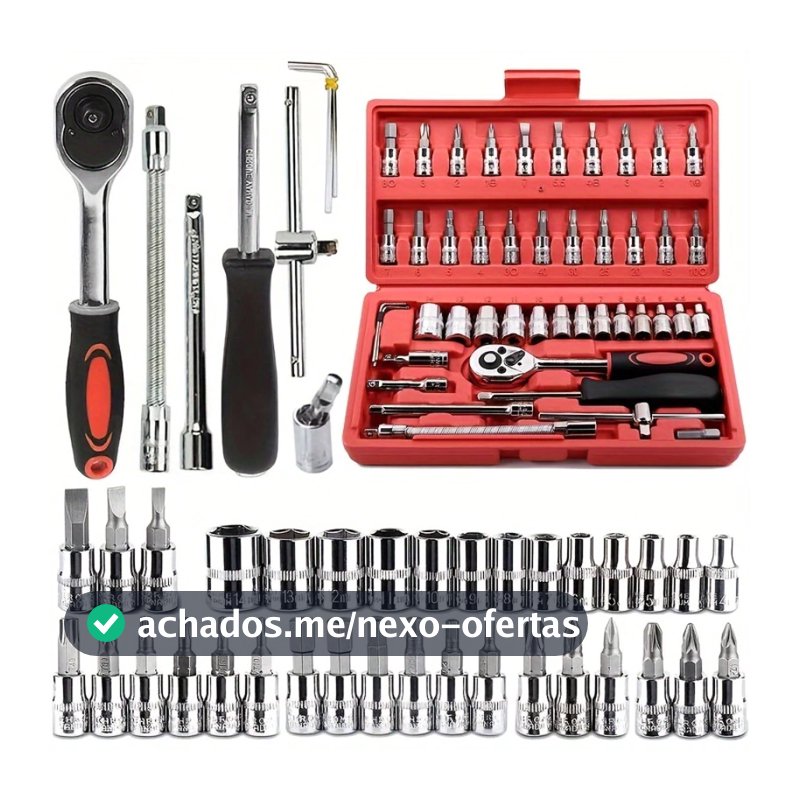 Kit Jogo 46 Peças Chaves Soquetes Catraca Bits 1/4 Ferramenta Profissional Multiuso Com Maleta