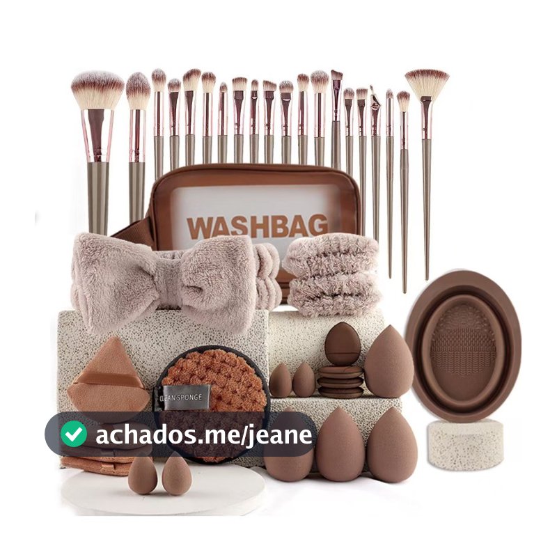 42 Pçs/set Profissional Rosto E Olho Kabuki Kit De Pincel De Maquiagem , Tiaras , Esponjas De Beleza , Tigela De Limpeza