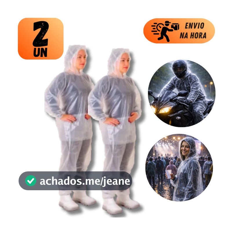 Kit 2 Capa De Chuva PVC Capuz Transparente Motoqueiro Ciclista Entregador Impermeável Proteção