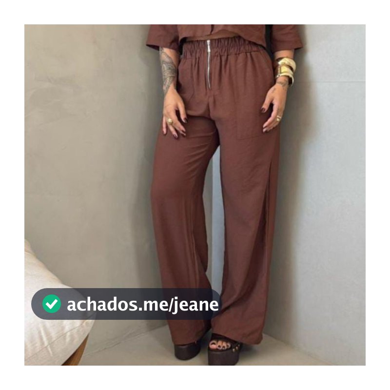 Calça Pantalona Feminina Cintura Alta com Zíper frontal Envio Imediato