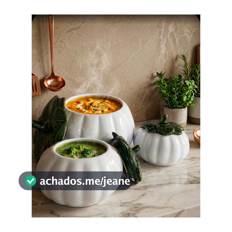 Kit Sopeira de Abobora Moranga 1 Grande  2 Pequenas  Cor Branca Em Cerâmica Kit Feijoada Caldo