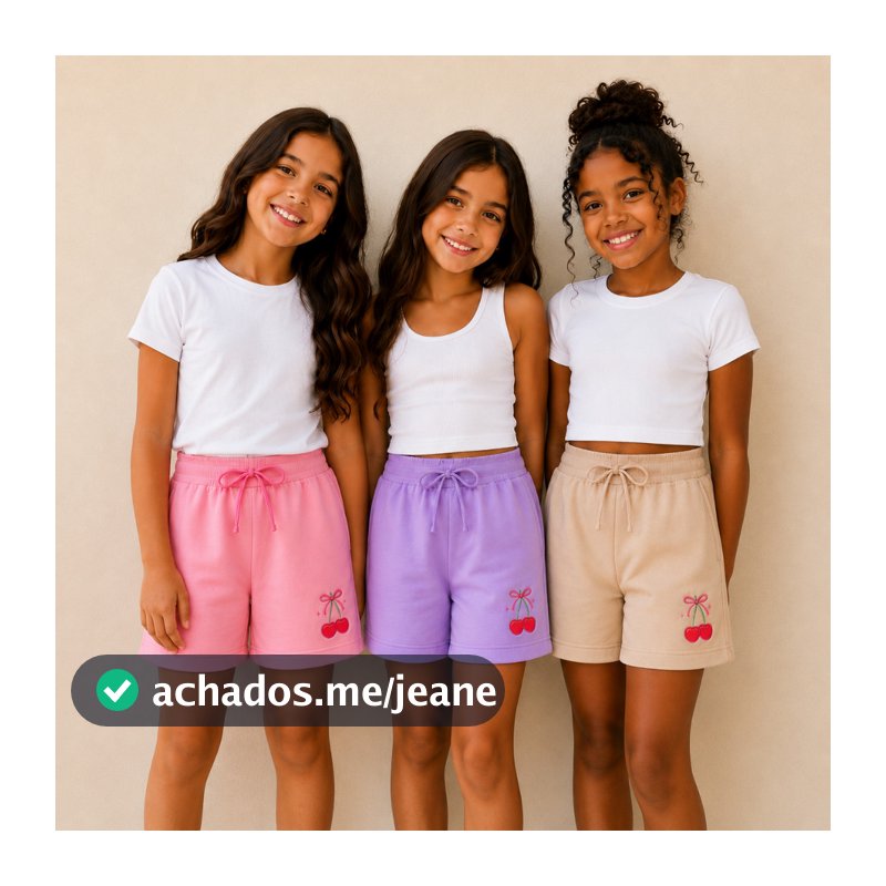 KIT Short Infantil Feminino Cerejinha Menina Algodão Cós Elástico 2 ao 12 Cores Sortidas