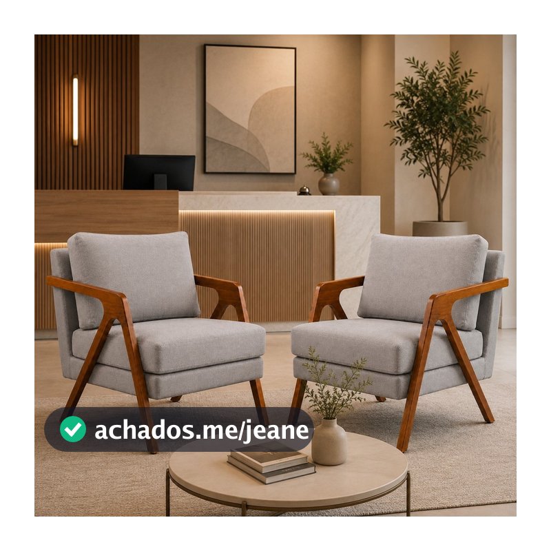 Duas Poltronas Mona Decorativas Modernas Kit Para Sala Recepção Consultório Escritório Madeira Maciça