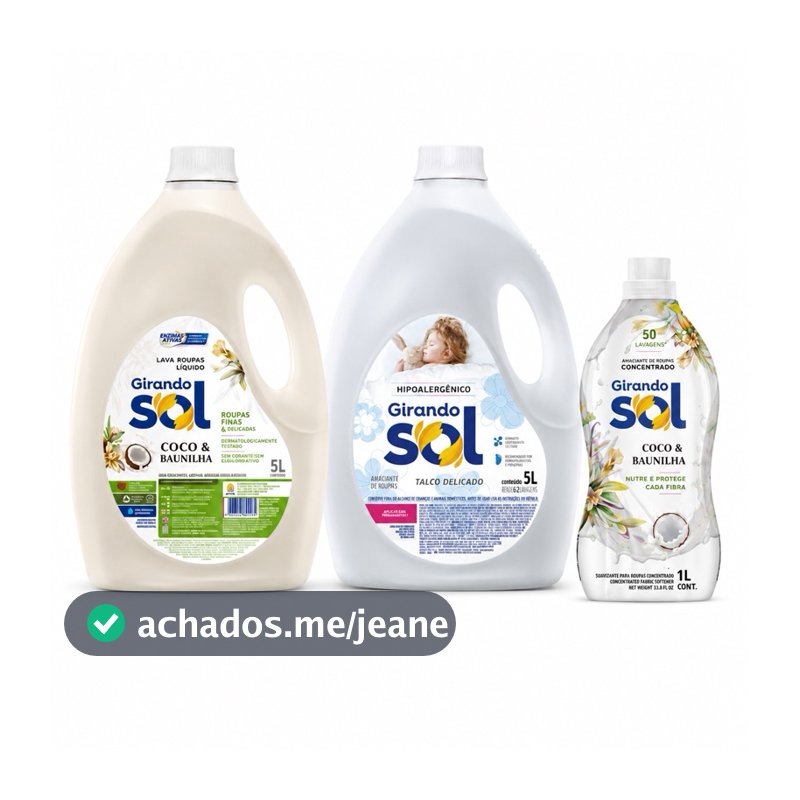 Girando Sol Sabão Líquido 5L Coco e Baunilha | Amaciante 5L Hipoalergenico | Kit Concentrado Coco 1L
