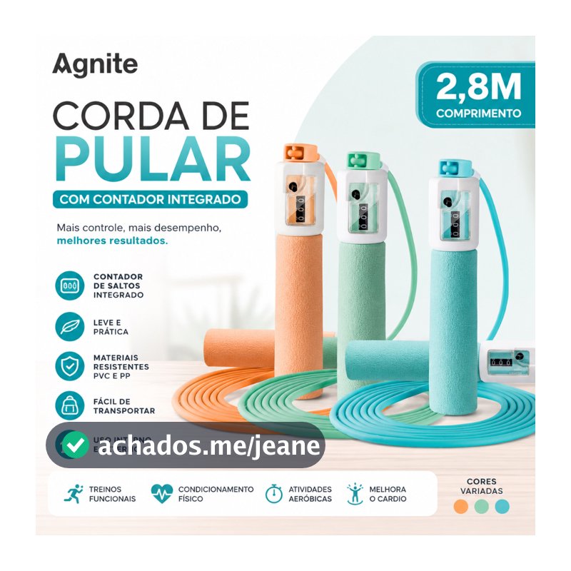 Corda de Pular Fitness Agnite com Contador de Saltos Treino Aeróbico PVC