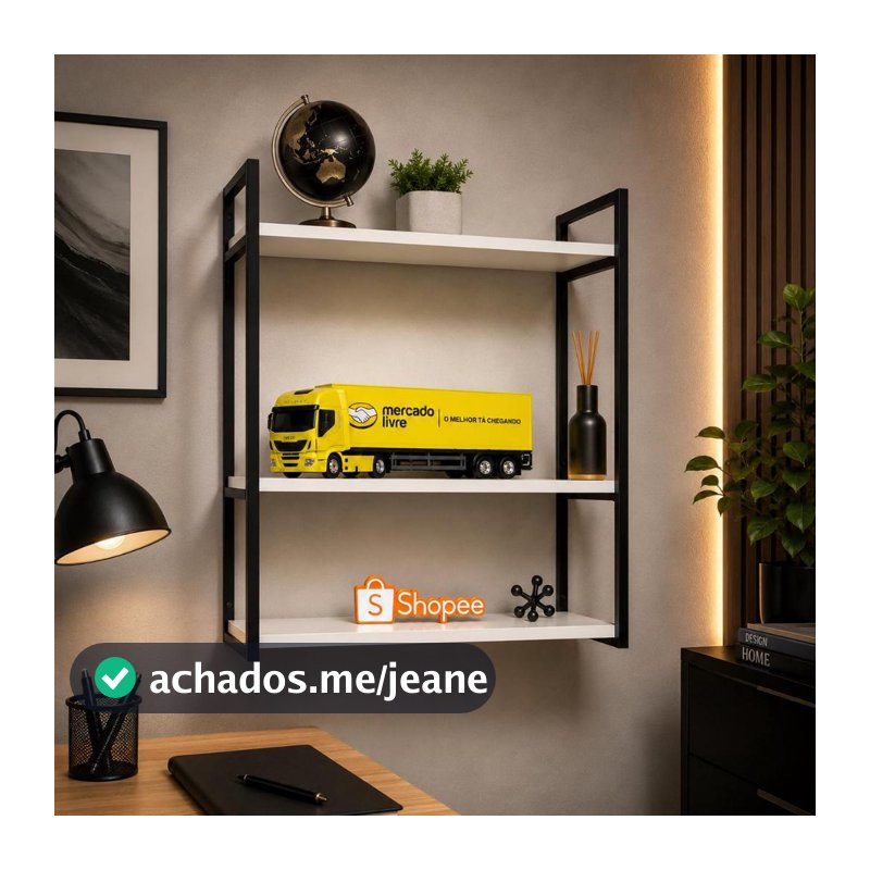 Prateleira Decorativa Suspensa em Metal Varias Cores 3 Nichos  Estilo Moderno Quarto Sala Escritorio