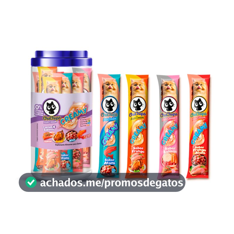 Petisco Para Gatos ChuChups Cream Pote Sortido com 24 Tubos de 15g Lançamento Tipo Churu e Truly