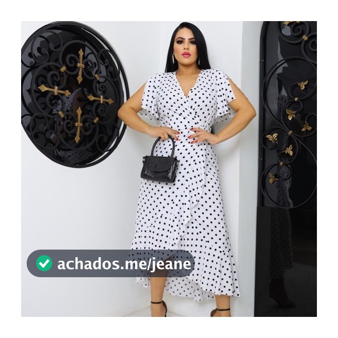 Vestido Envelope Trasnpassado Longo Manga Curta Bolinhas Viscolinho