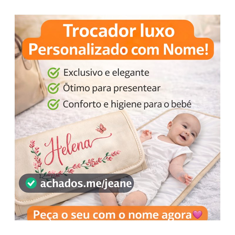 Trocador de Bebê Personalizado com Nome do Bebê l Portátil  Impermeável 30x60 cm.