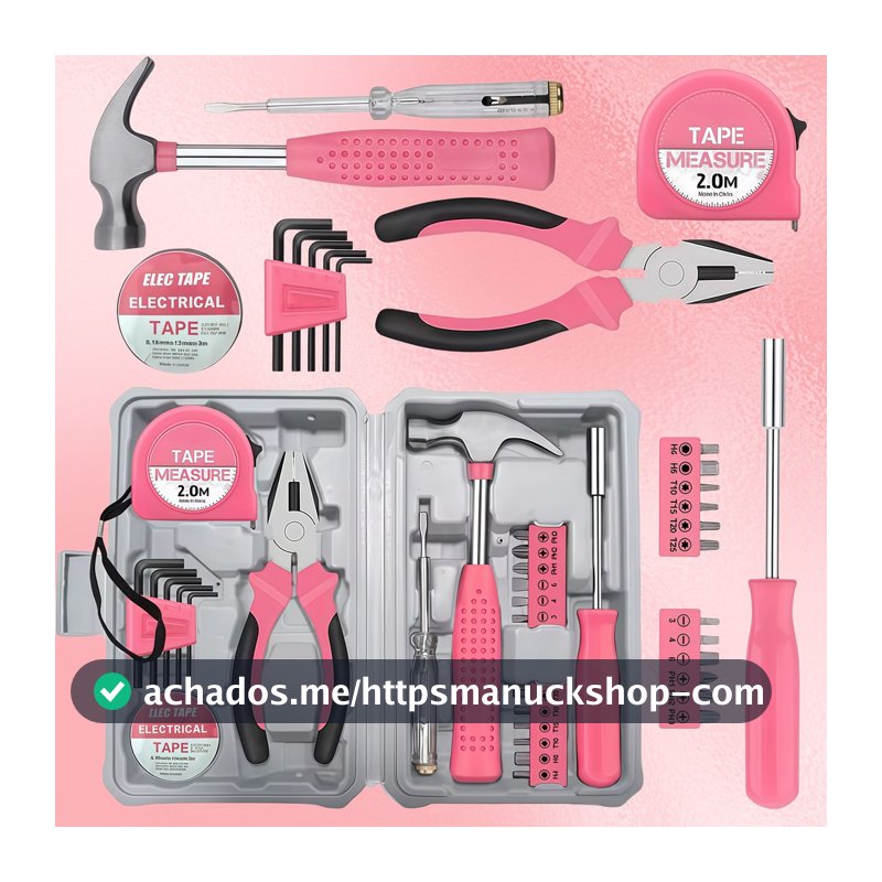 🌸Ferramentas Colorida Rosa para Mulher, Kit com 13/24/39Unidades para Reparos Domésticos e DIY