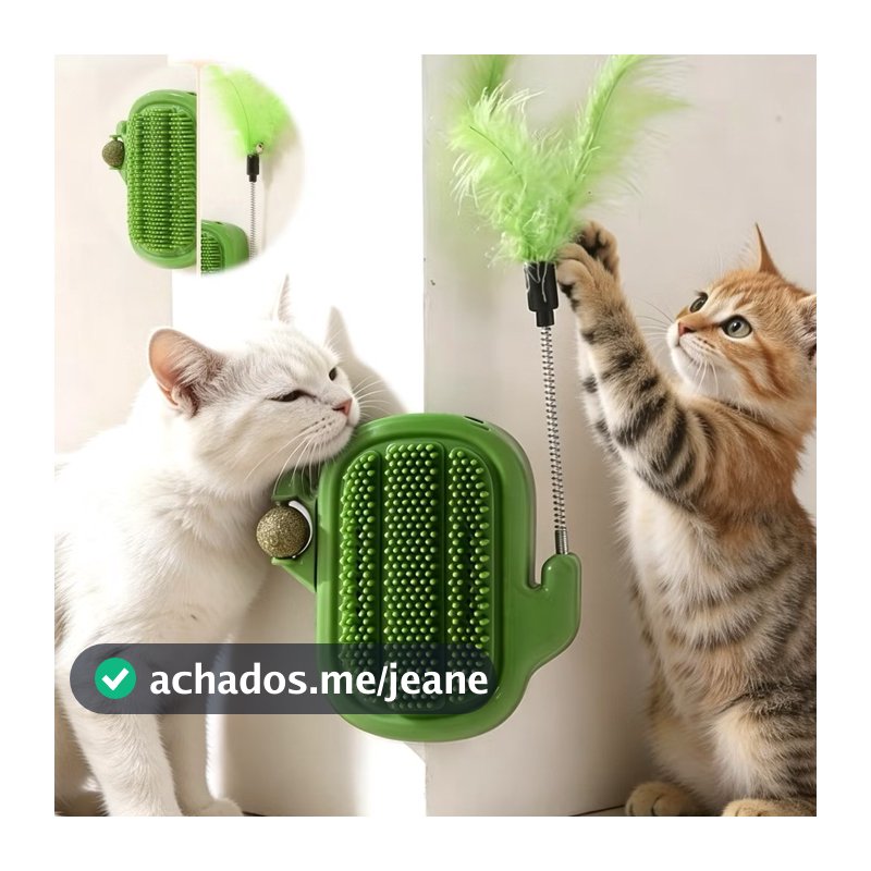 Brinquedo Para Gatos Cacto Com Bola De Catnip Escova Coceira E Vareta
