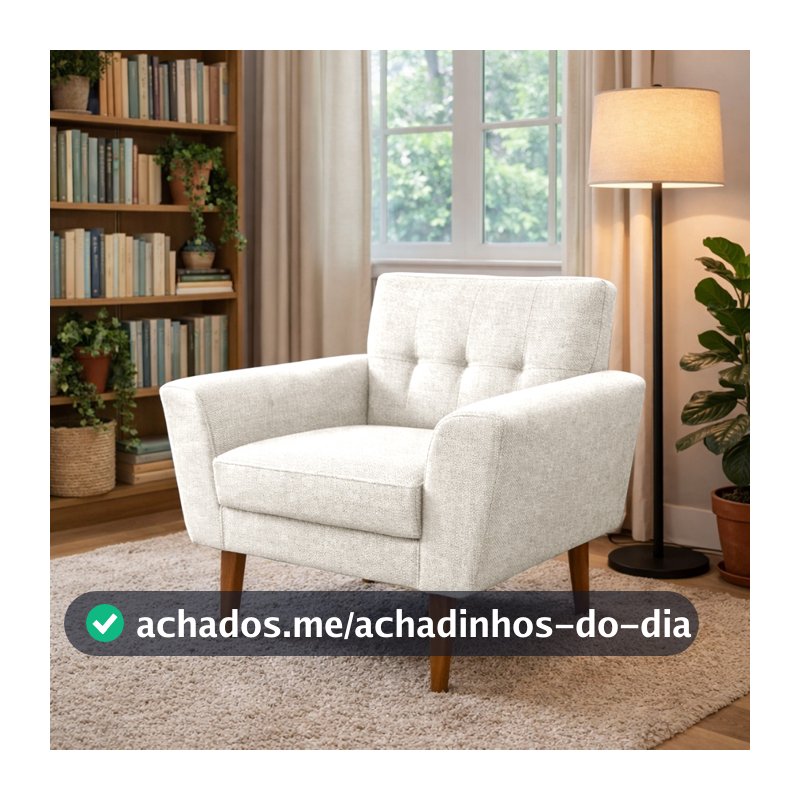 Poltrona Decorativa Bruna Luxo Estofada Para Sala de Estar Linho Bege Pés Palito