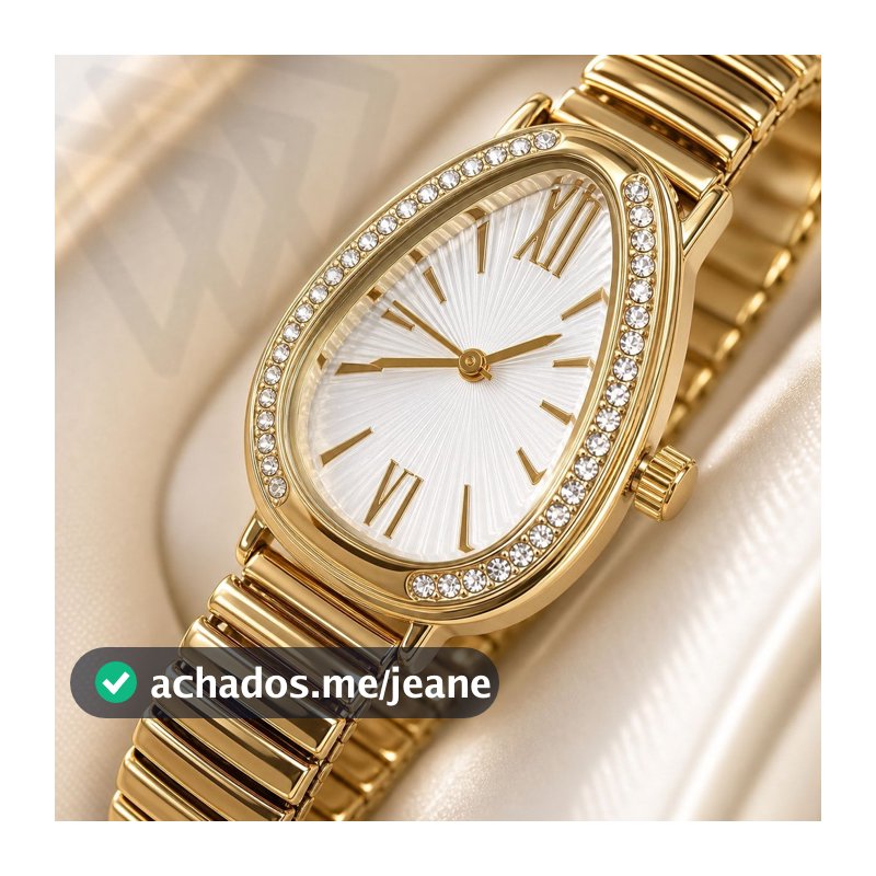 Relógio Feminino em Forma com Mola Diamantes e algarismos romanos que destacam um charme fashion vintage