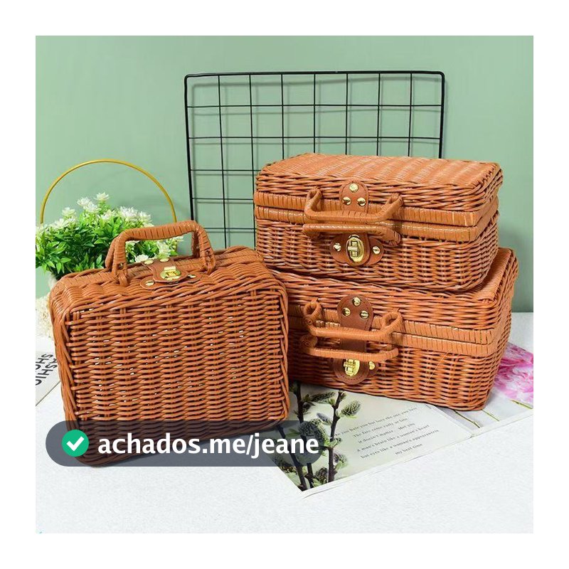 Maleta Piquenique Rattan Trançado Média  Portátil 30x22x13cm