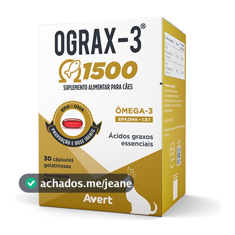 Ograx 3 1500mg Avert 30 Cápsulas Ômega 3 para Cachorro Gato