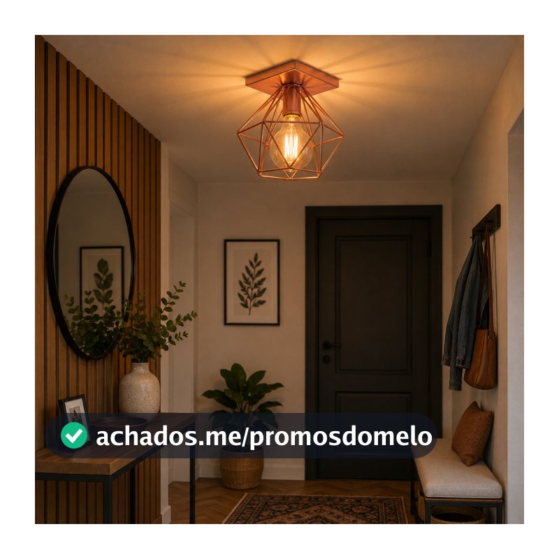 Lustre Luminária de teto Plafon Quadrado Diamante Aramado Luxo Moderno Pendente Retrô