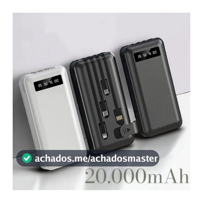 Carregador Power Bank Portátil 20000mah Universal Saida 4 Cabos