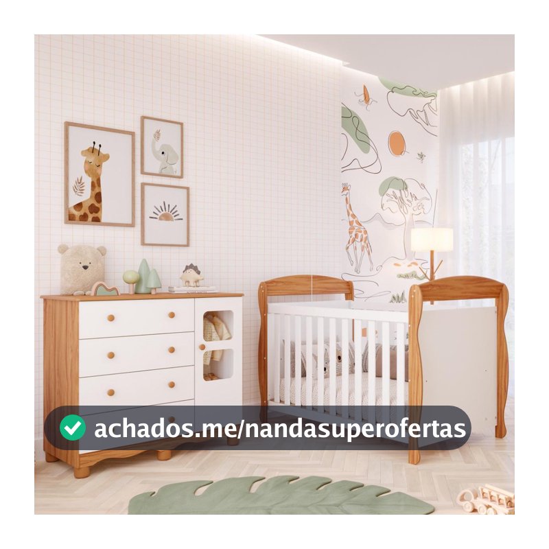 Quarto Bebê Completo Berço Americano Marquesa 3 Em 1 Cômoda Uli 4 Gavetas 1 Porta 100%MDF
