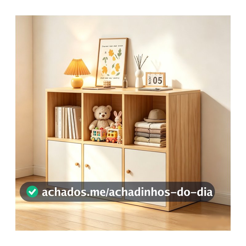 Armário Baixo Piso Est Madeira com Porta Prateleiras Organizador para Livros Brinquedos Sala Estar Home Office Armazenam