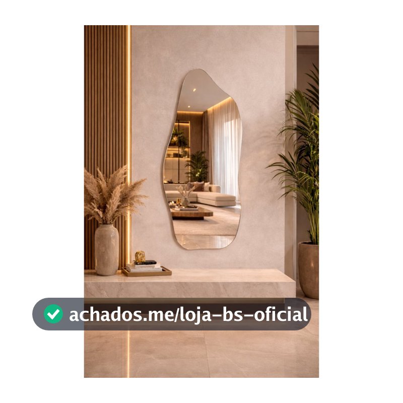 Espelho Orgânico Pinterest Grande Mod. Flame Retrô Oval Retangular Meia Lua Decorativo Sala Quarto Banheiro